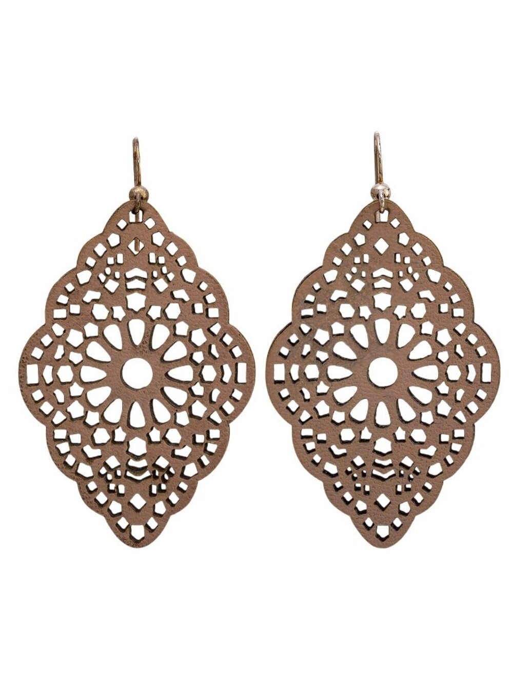 NWT Madison Tyler Open Faux Leather Fishhook Earrings Rose Gold / Tan Brown 2.5"